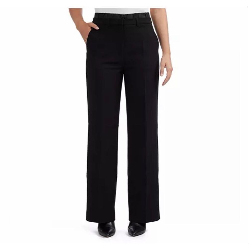 NWT Ellen Tracy‎ Straight Leg With Satin Waistband Dress Pants Black Size XL